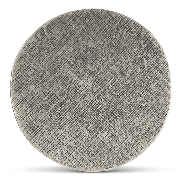 Kabeen Silver Accent Table - Handcrafted Antique Aluminum Design, Textured Industrial Elegance