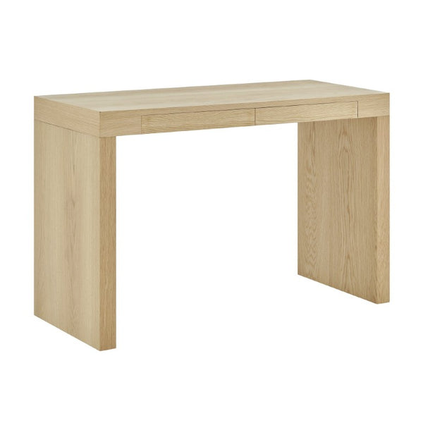 EuroStyle Donald Lacquer Writing Desk with Two Flush Drawers for Modern Home Office Use Oak 90308OAK