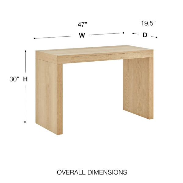 EuroStyle Donald Lacquer Writing Desk with Two Flush Drawers for Modern Home Office Use Oak 90308OAK