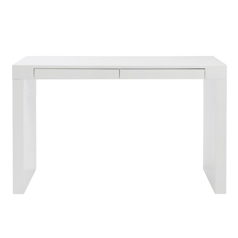 EuroStyle Donald Lacquer Writing Desk with Two Flush Drawers for Modern Home Office Use White 90308WHT