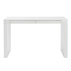 EuroStyle Donald Lacquer Writing Desk with Two Flush Drawers for Modern Home Office Use White 90308WHT