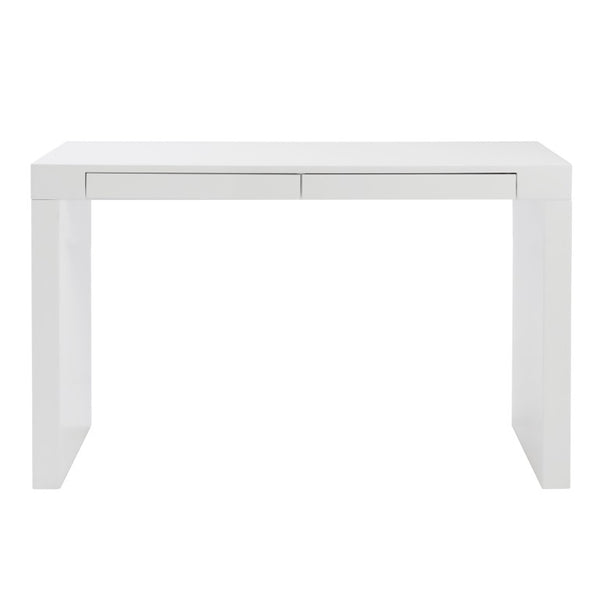 EuroStyle Donald Lacquer Writing Desk with Two Flush Drawers for Modern Home Office Use White 90308WHT