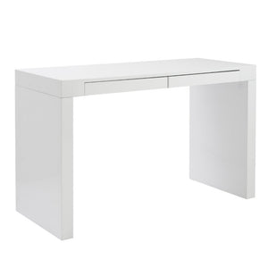 EuroStyle Donald Lacquer Writing Desk with Two Flush Drawers for Modern Home Office Use White 90308WHT