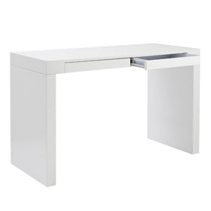EuroStyle Donald Lacquer Writing Desk with Two Flush Drawers for Modern Home Office Use White 90308WHT
