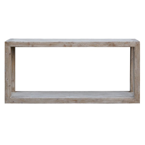 Lilys 67" Peking Grand Framed Console Table Weathered White Wash 9032-W