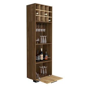 English Elm Marsella Corner Bar Cabinet with 12-Bottle Wine Rack, Cup Holder & Drawer in Light Oak Finish B200S00408