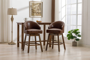 English Elm United We Win Quilted Microsuede Swivel Barstool with Wood Legs and Gold Rivet Trim Brown W1568P361704