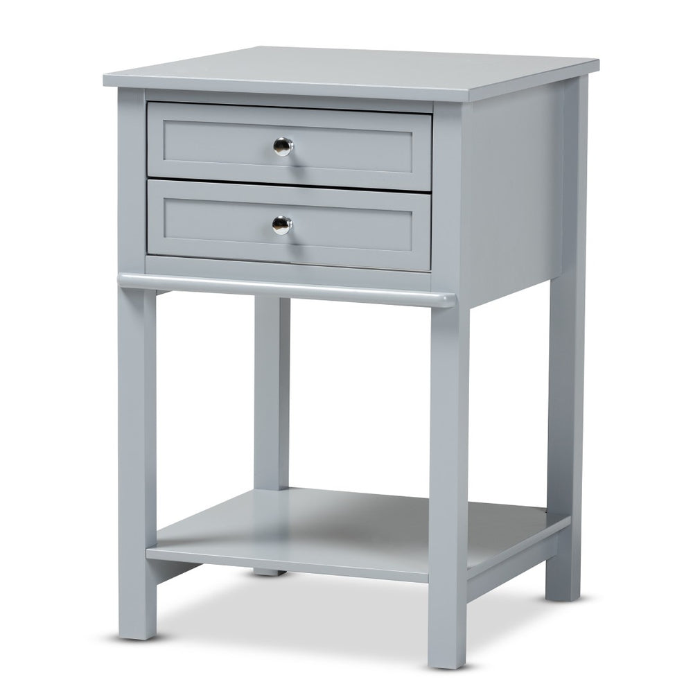Baxton Studio Baxton Studio Light Grey 2-Drawer End Table - Modern Transitional Wood Design for Elegant Storage Solutions SR1801426-Light Grey-ET