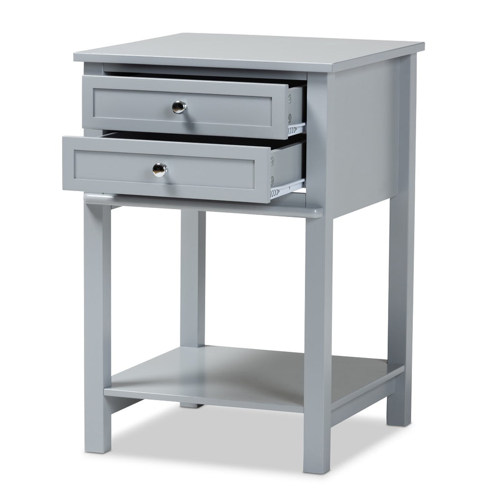 Baxton Studio Baxton Studio Light Grey 2-Drawer End Table - Modern Transitional Wood Design for Elegant Storage Solutions SR1801426-Light Grey-ET