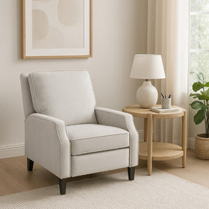 Alpine Furniture Inez Push Back Chair — Plush High-Back Recliner With Easy Push-Back Mechanism, Modern Tapered Legs 9033
