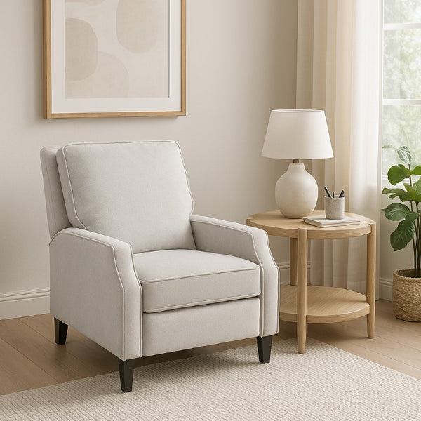 Alpine Furniture Inez Push Back Chair — Plush High-Back Recliner With Easy Push-Back Mechanism, Modern Tapered Legs 9033