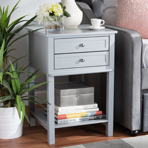 Baxton Studio Baxton Studio Light Grey 2-Drawer End Table - Modern Transitional Wood Design for Elegant Storage Solutions SR1801426-Light Grey-ET