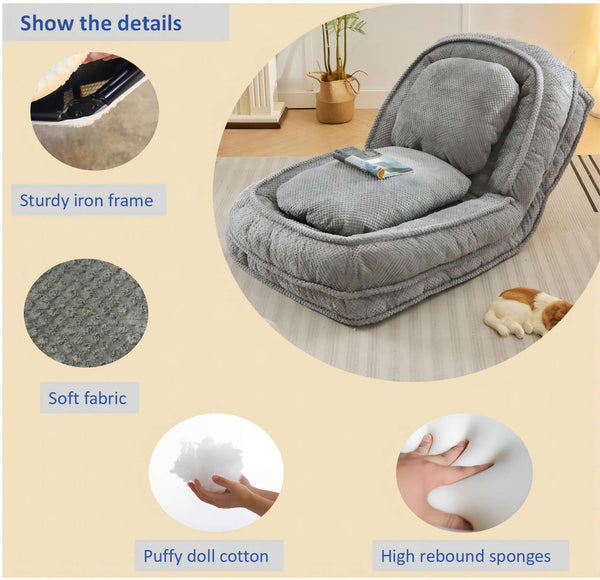 English Elm Human Dog Bed Lazy Sofa Couch 5-Position Adjustable Foldable Seat for Compact Living Spaces Gray W2108P193219