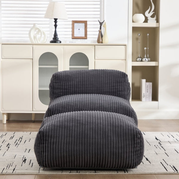 English Elm Big Corduroy Lounger Bean Bag with Ottoman Memory Foam Fill for Living Room Dark Gray W395P435355