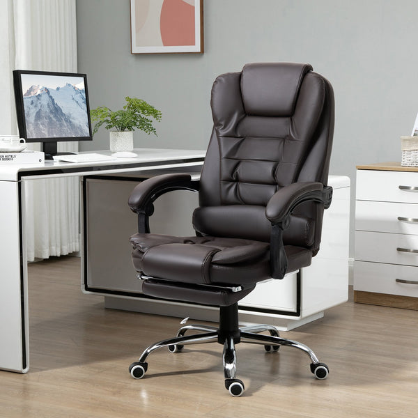 English Elm HOMCOM Ergonomic High Back Executive Office Chair with Recline, Retractable Footrest & Lumbar Support Coffee W2225P200603