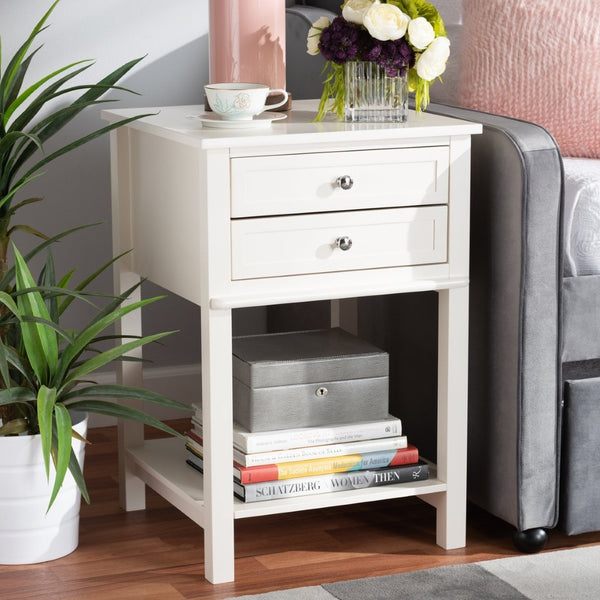 Baxton Studio Baxton Studio Willow End Table - Modern White Finish with 2 Drawers & Open Shelf for Stylish Storage SR1801426-White-ET