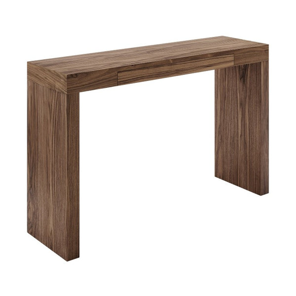 EuroStyle Donald High-Gloss Lacquered Console Table with Flush Drawer for Entryway or Living Room Walnut 90346-WAL