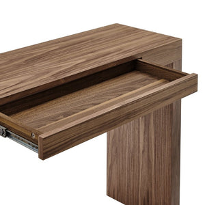 EuroStyle Donald High-Gloss Lacquered Console Table with Flush Drawer for Entryway or Living Room Walnut 90346-WAL