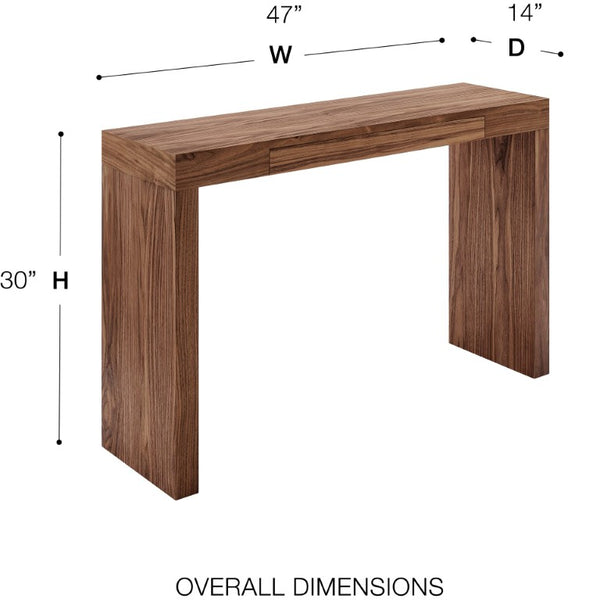 EuroStyle Donald High-Gloss Lacquered Console Table with Flush Drawer for Entryway or Living Room Walnut 90346-WAL
