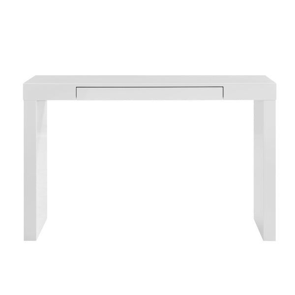 EuroStyle Donald High-Gloss Lacquered Console Table with Flush Drawer for Entryway or Living Room White 90346WHT