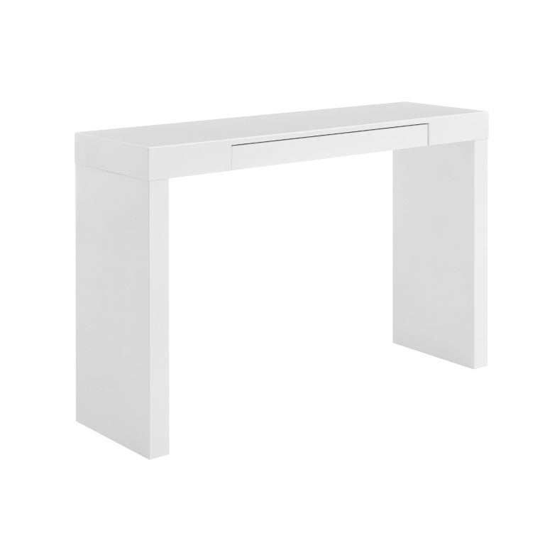 EuroStyle Donald High-Gloss Lacquered Console Table with Flush Drawer for Entryway or Living Room White 90346WHT