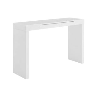 EuroStyle Donald High-Gloss Lacquered Console Table with Flush Drawer for Entryway or Living Room White 90346WHT