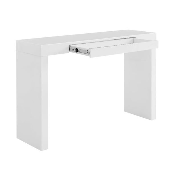 EuroStyle Donald High-Gloss Lacquered Console Table with Flush Drawer for Entryway or Living Room White 90346WHT