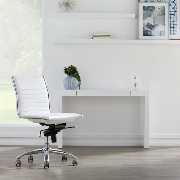 EuroStyle Donald High-Gloss Lacquered Console Table with Flush Drawer for Entryway or Living Room White 90346WHT
