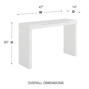 EuroStyle Donald High-Gloss Lacquered Console Table with Flush Drawer for Entryway or Living Room White 90346WHT