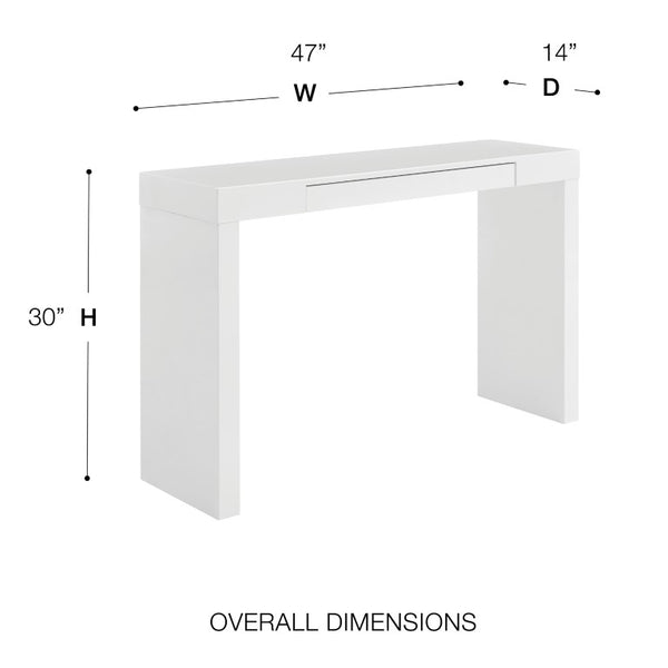 EuroStyle Donald High-Gloss Lacquered Console Table with Flush Drawer for Entryway or Living Room White 90346WHT