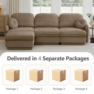 English Elm 105" Chenille Sectional Sofa with Movable Ottoman Deep Seat Quilted Cushions Living Room Light Coffee W714S01760