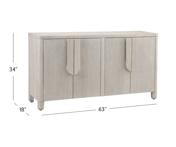 Basset Mirror Karina Server - Chic Modern Design With Washed Blonde Oak Finish, Adjustable Shelves & Media Storage Gray Rubberwood Solids,White Oak Veneer 9035-dr-576