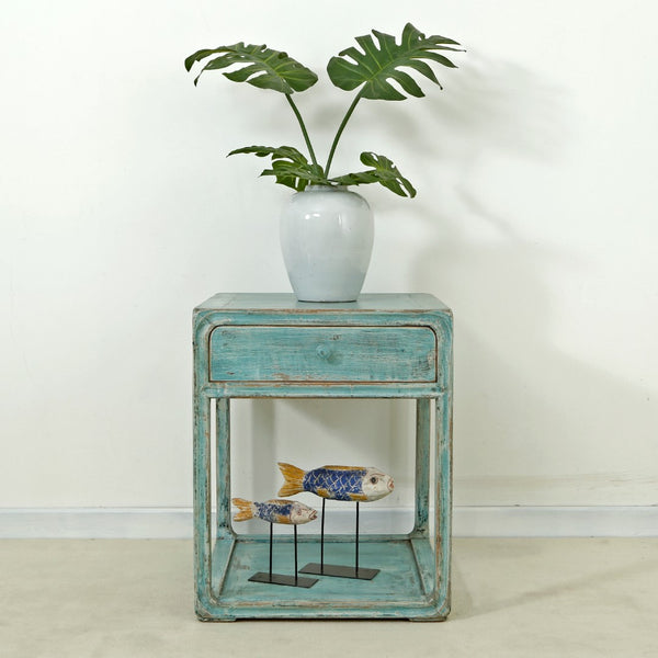 Lilys Peking Side Table One Drawer Weathered Soft  Aqua Wash 90350600