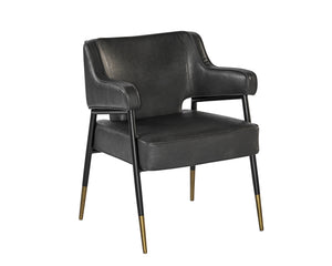 Sunpan Derome Contemporary Dining Armchair - Stylish Faux Leather, Sculpted Design with Black Steel Legs Bravo Portabella
