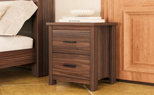 English Elm 4PCS Queen Bedroom Set with Storage Headboard & Built‑In Charging Station, 2 Nightstands, Dresser Walnut 54.25 L x 18.75 W x 9.25 H N733S307937W