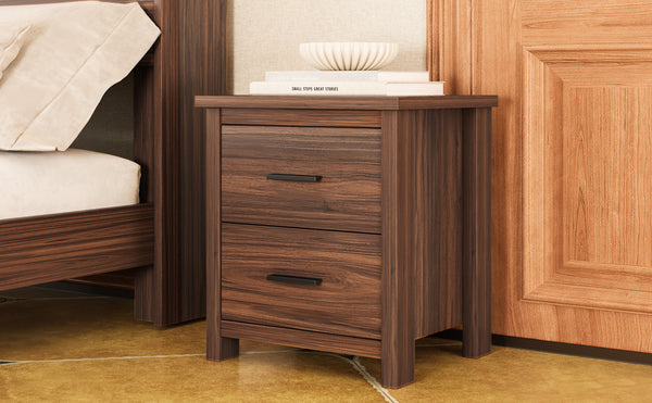 English Elm 4PCS Queen Bedroom Set with Storage Headboard & Built‑In Charging Station, 2 Nightstands, Dresser Walnut 54.25 L x 18.75 W x 9.25 H N733S307937W