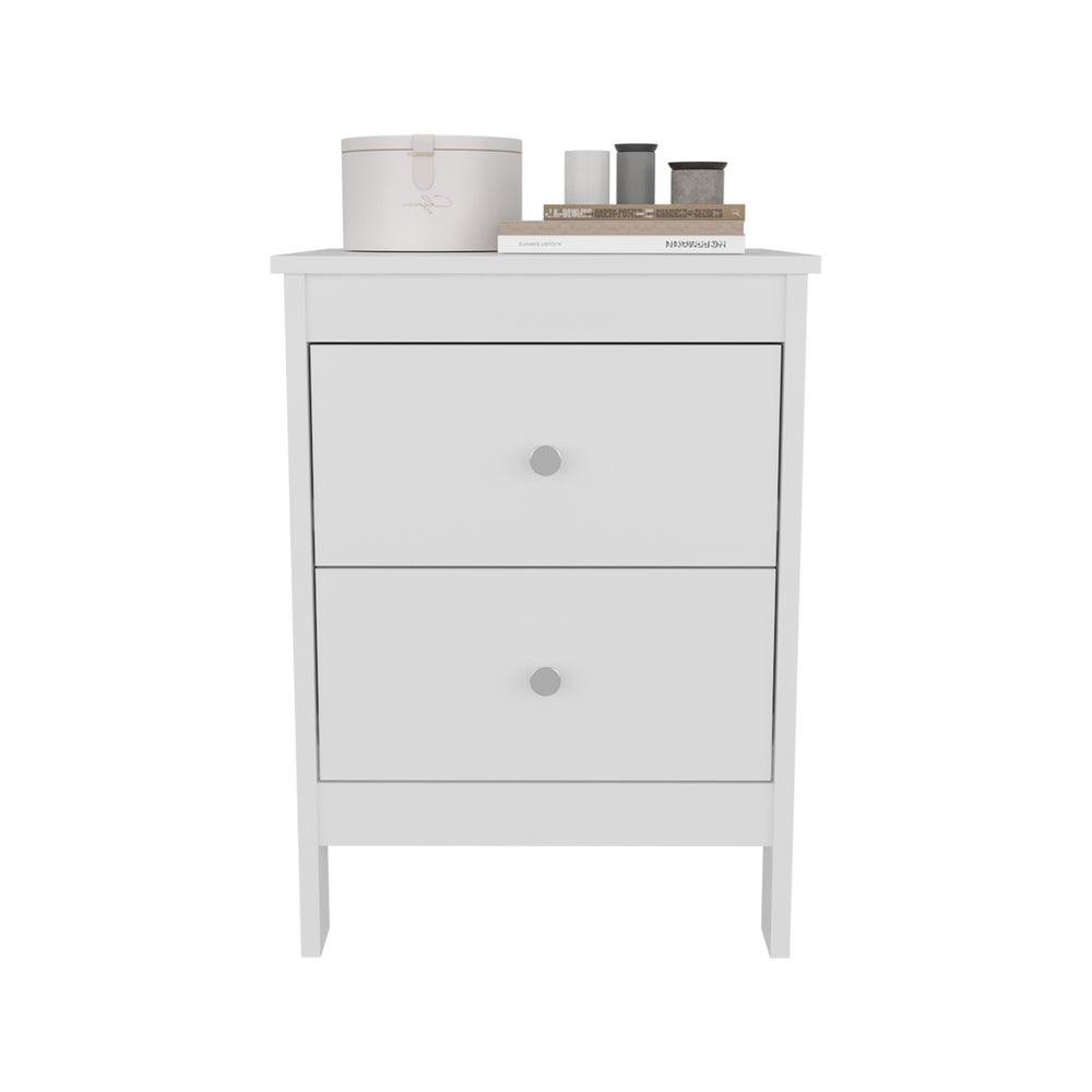 English Elm Nightstand, White 2-Drawer Engineered Wood Nightstand with Smooth-Glide Storage and Modern Silhouette B097P350291