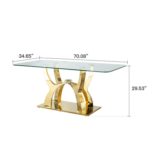 English Elm Gold Stainless Steel Dining Table With Tempered Glass Top - Elegant, Durable, Modern Design, 70.08" W2723S00019