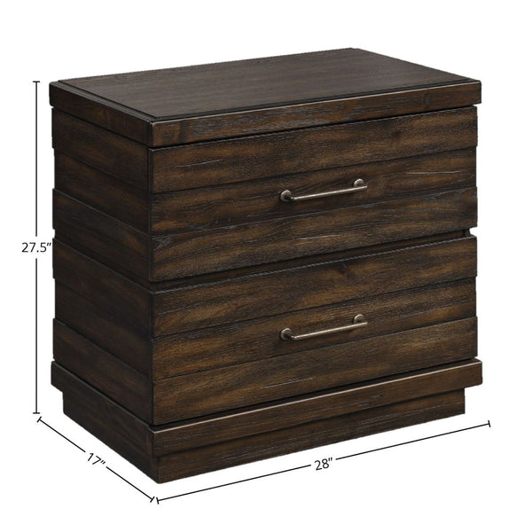 English Elm Industrial Industrial Farmhouse 2-Drawer Nightstand in Brown Solid Wood/MDF with Cedar-Lined Drawer, Custom Hardware and Rustic Charm B2699P237053