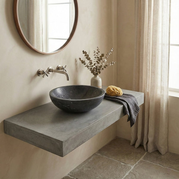 English Elm Luxury Solid Natural Marble Vessel Sink Round Matte Stone Basin Above Counter Vanity W1696P408023