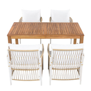 English Elm Topmax Outdoor Acacia Wood Dining Set with Wicker Arm Chairs for Patio Garden SP100032AAN