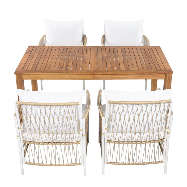English Elm Topmax Outdoor Acacia Wood Dining Set with Wicker Arm Chairs for Patio Garden SP100032AAN
