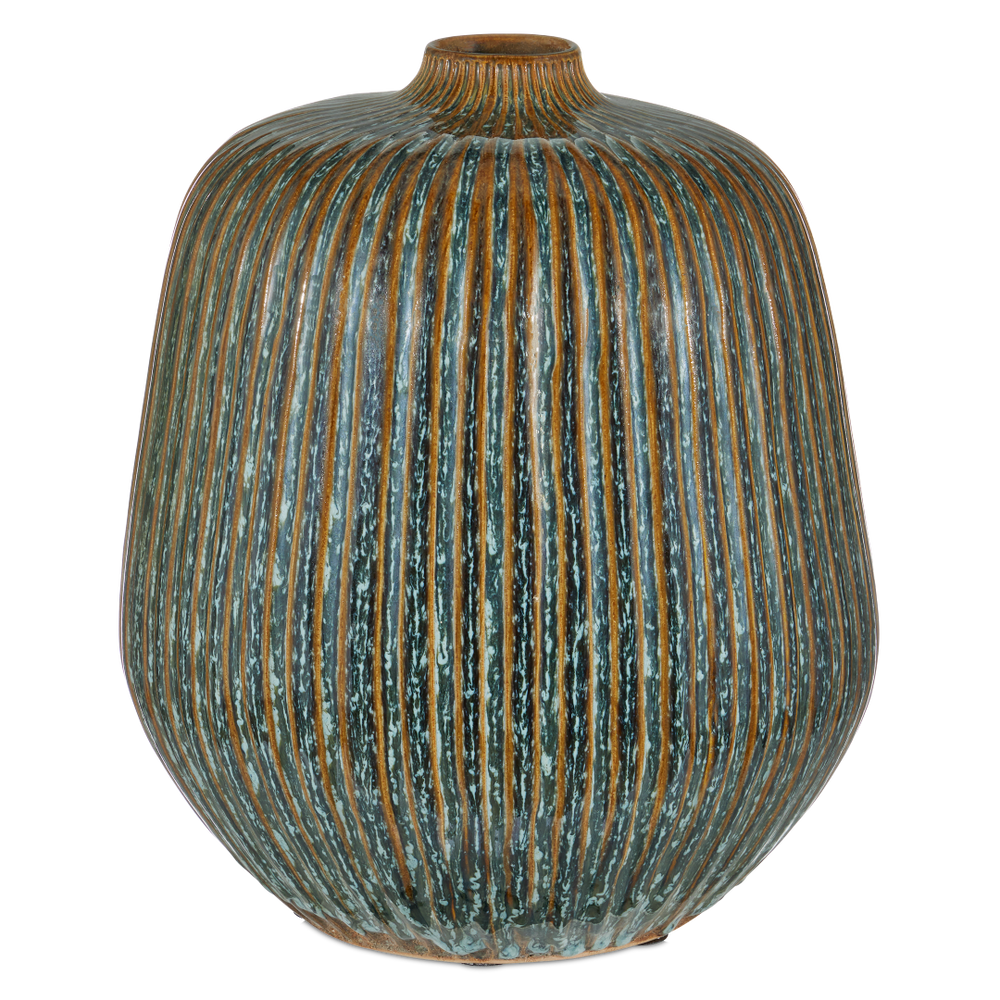 Shoulder Ceramic Vase - Hand-Thrown Thai Artistry with Textured Reactive Glaze for Bohemian Decor