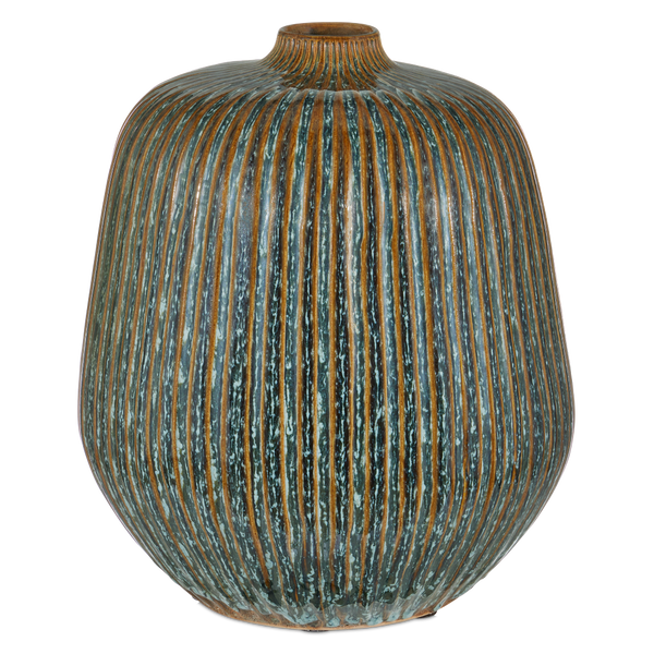 Shoulder Ceramic Vase - Hand-Thrown Thai Artistry with Textured Reactive Glaze for Bohemian Decor