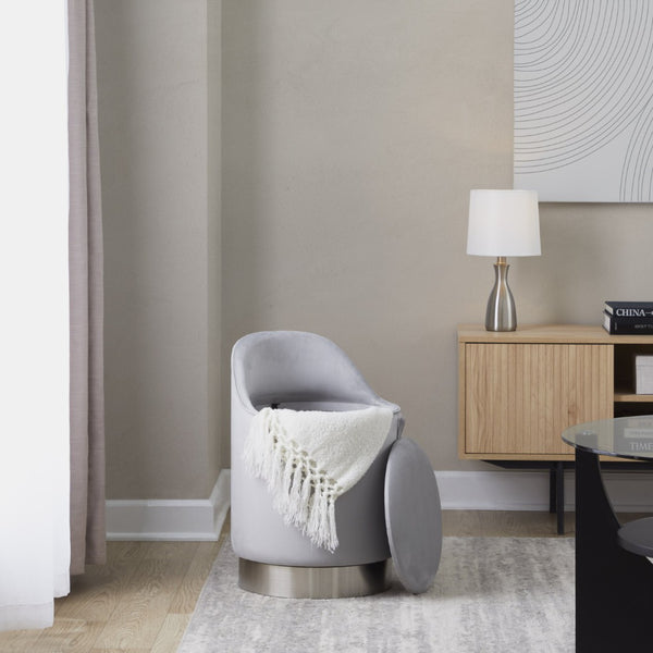 English Elm 18" Tufted Velvet Vanity Stool with 360 Swivel Base and Hidden Storage Compartment Chrome,Silver B202P471498