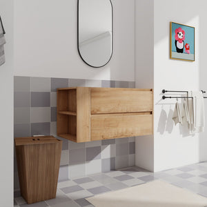 English Elm 36" Wall Mounting Bathroom Vanity with Soft-Close 2/3 Drawers, Adjustable Side Shelf, Water-Resistant Finish W999P168519