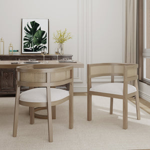 English Elm Christopher Knight Home® - DINING Chair Set of 2 with Rattan Round Back and Upholstered U‑Seat, Wood Frame, Contemporary Style Beige+Natural N771P192287B