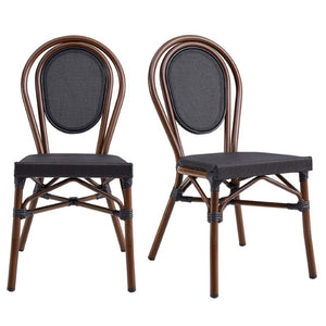 EuroStyle Erlend Stackable Outdoor Dining Chairs Textilene Mesh Aluminum Frame Set of 2 Brown 90390BLK