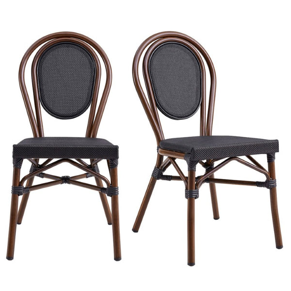 EuroStyle Erlend Stackable Outdoor Dining Chairs Textilene Mesh Aluminum Frame Set of 2 Brown 90390BLK