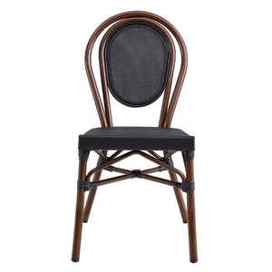 EuroStyle Erlend Stackable Outdoor Dining Chairs Textilene Mesh Aluminum Frame Set of 2 Brown 90390BLK